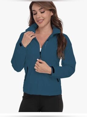 Women's Navy Blue Lightweight and Waterproof Jacket with Removable Hood Size XL
